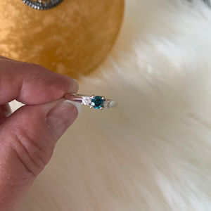 14Kt solid WG Blue & White Diamond Ring